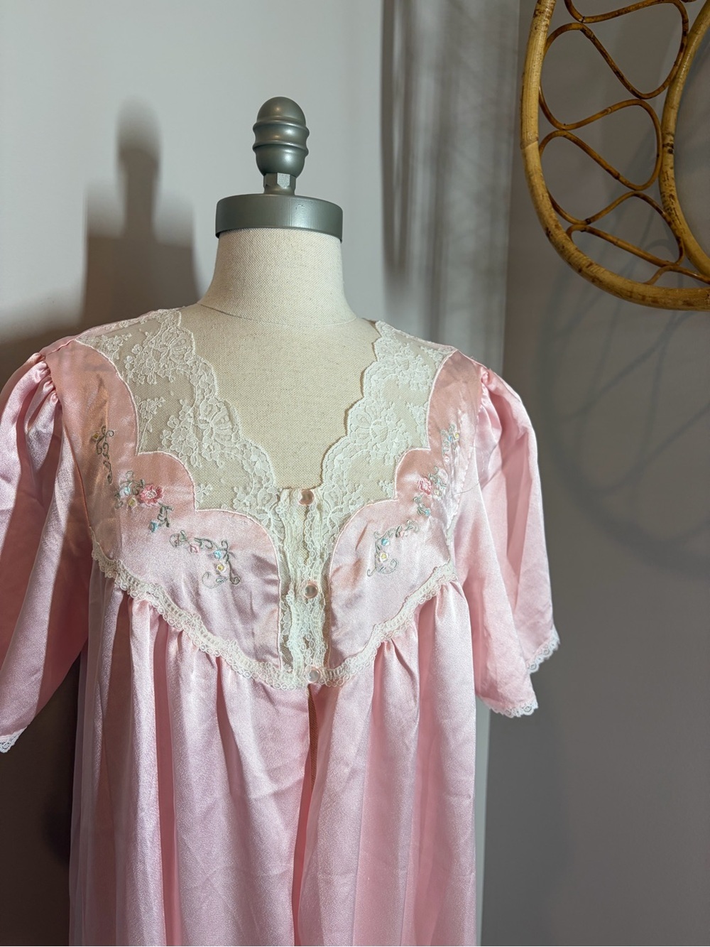 vintage pink satin coquette whimsical maxi romantic nightgown cape dress - Picture 2 of 13